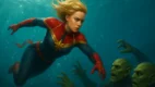 Capitã Marvel Brie Larson Carol Danvers Skrulls oceano queda
