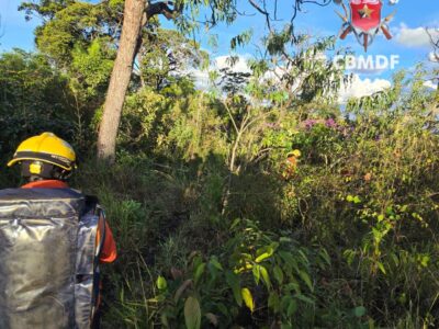Bombeiros resgatam homem com dores após acidente em área rural de Brazlândia